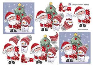 Julemand og snemand ved juletræ, 3D ark - HM Design 