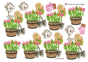 Tulipaner og haveredskaber, 3D ark - HM Design