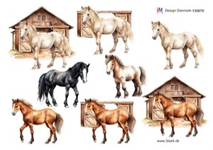 Heste ved stald, 3D ark - HM Design