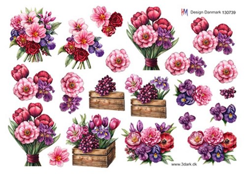 Blomsterbuket med forårsblomster, 3D ark - HM Design, 