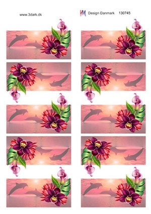 Bordkort, røde blomster, 3D ark - HM Design, 