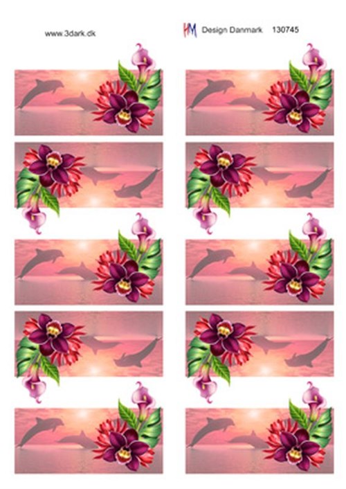 Bordkort, røde blomster, 3D ark - HM Design, 