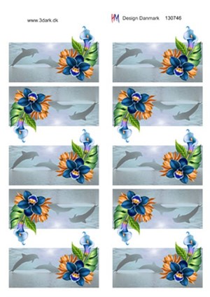 Bordkort, blå blomster, 3D ark - HM Design, 