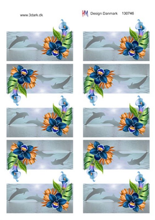 Bordkort, blå blomster, 3D ark - HM Design, 