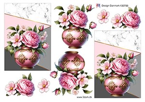 Lyserøde blomster i vase, 3D ark - HM Design