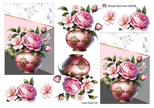 Lyserøde blomster i vase, 3D ark - HM Design
