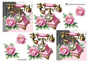 Lyserød telefon og blomst, 3D ark - HM Design