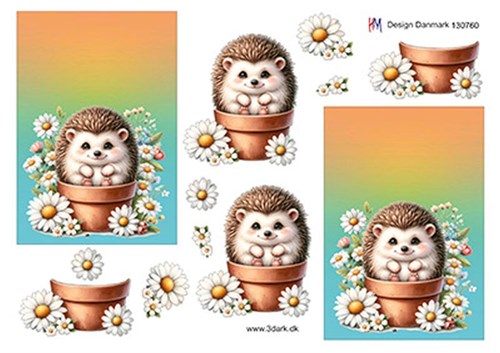 Pindsvin og blomster, 3D ark - HM Easy