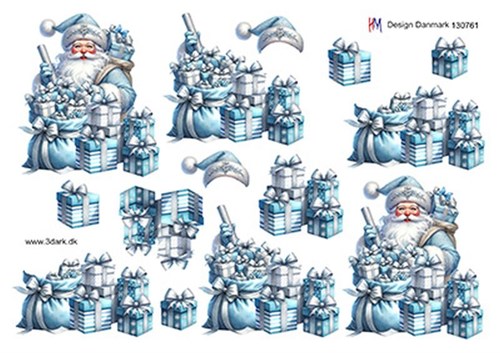 Isblå julemand og gaver, 3D ark - HM Easy