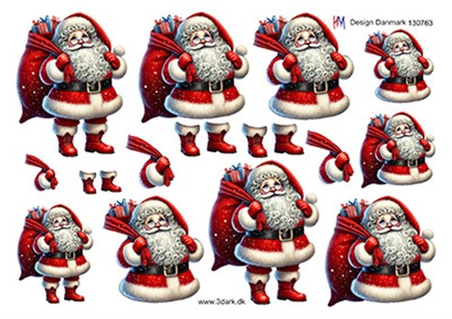 Julemand med gavesæk, 3D ark - HM Easy