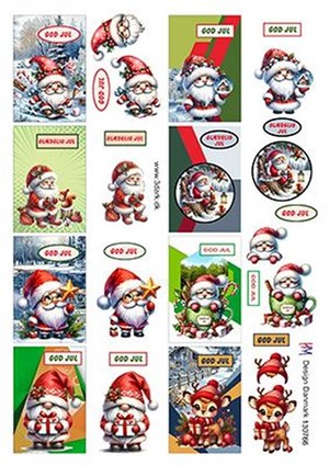 Mini/ til og fra julekort med julemænd, 3d-ark HM Design-