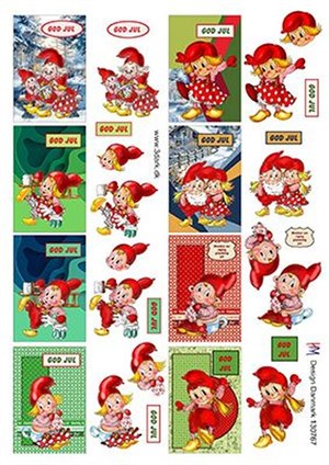 Mini/ til og fra julekort med polkanisser, 3d-ark HM Design-