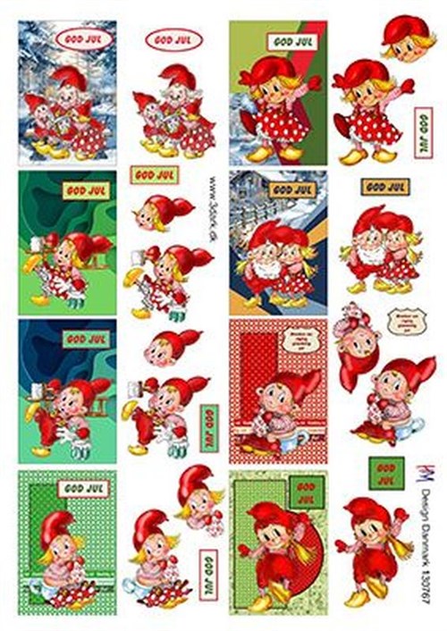 Mini/ til og fra julekort med polkanisser, 3d-ark HM Design-