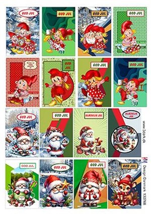 Mini/ til og fra julekort med polkanisser og julemænd, 3d-ark HM Design 