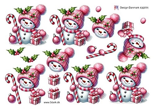 Snemand med lyserød hue, 3d-ark HM Design 