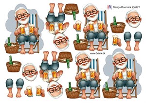 Bedstefar i liggestol med øl, 3D ark - HM Design