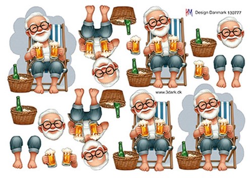 Bedstefar i liggestol med øl, 3D ark - HM Design