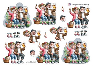 Ældre par på bænk med øl, 3D ark - HM Design