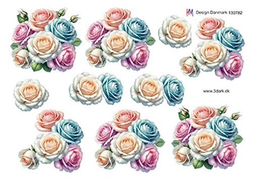 Roser i pastelfarver, 3D ark - HM Design