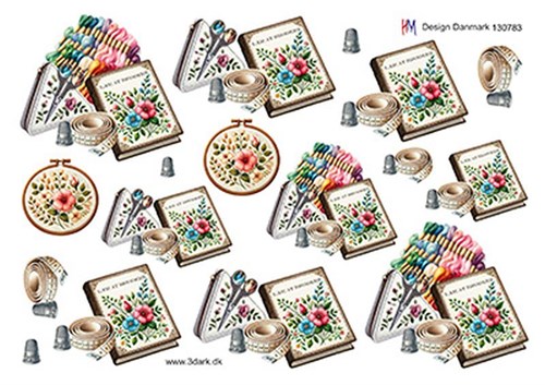 Broderigarn og saks, 3D ark - HM Design