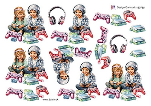 Børn med spillekonsol, 3D ark - HM Design