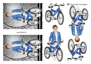 3d-ark HM Design, Konfirmationsdreng med blå cykel.
