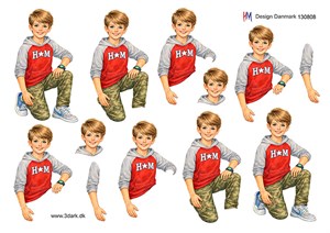 Dreng på knæ i armybukser, 3d-ark HM Design.