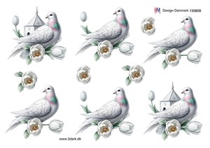 Hvid due og blomst, 3d-ark HM Design.