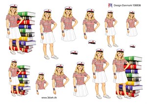 Student pige med bøger, rød bånd, 3d-ark HM Design 