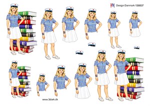 Student pige med bøger, blå bånd, 3d-ark HM Design 