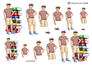 Student dreng med bøger, rød bånd, 3d-ark HM Design 