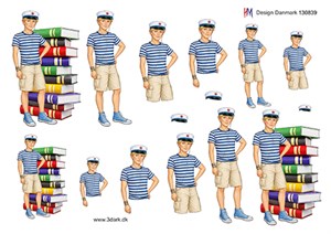 Student dreng med bøger, blå bånd, 3d-ark HM Design 