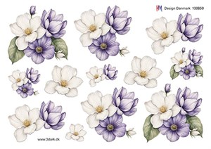 Hvide og lilla blomster, 3D ark - HM Design
