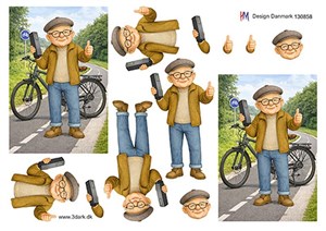 Ældre mand på elcykel, 3D ark - HM Design