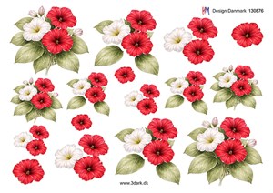 3D ark - HM Design, Rød og hvide blomster.