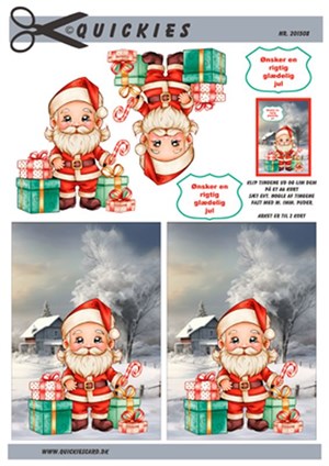 Julemand med gaver på bagrund, 3D ark - Quickies