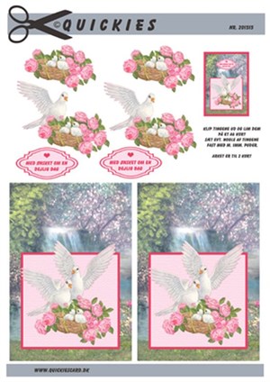  Hvide duer ved rede og blomster, 3D ark - Quickies