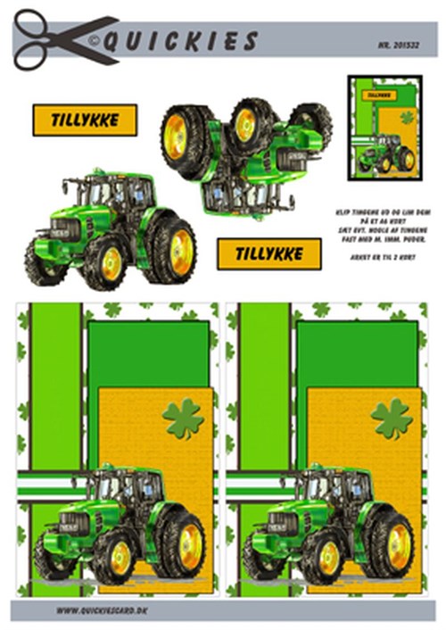 Grøn traktor, 3D ark - Quickies