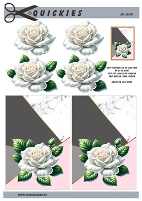 Stor hvid rose, 3D ark - Quickies