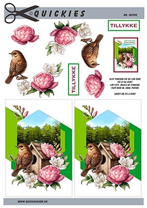 Blomster og fugl, 3D ark - Quickies