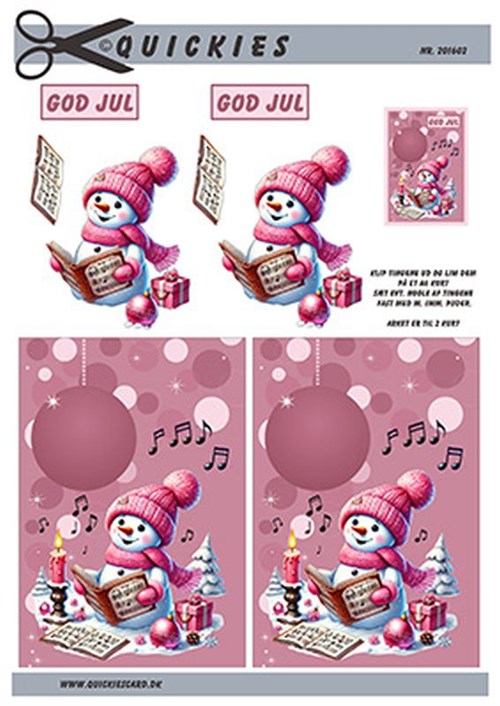 Snemand med lyserød hue, 3D ark - Quickies