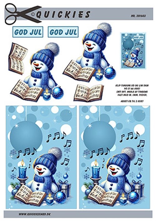 Snemand med lyseblå hue, 3D ark - Quickies