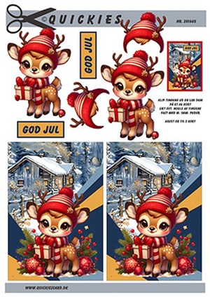 Rådyr med julegaver, 3D ark - Quickies