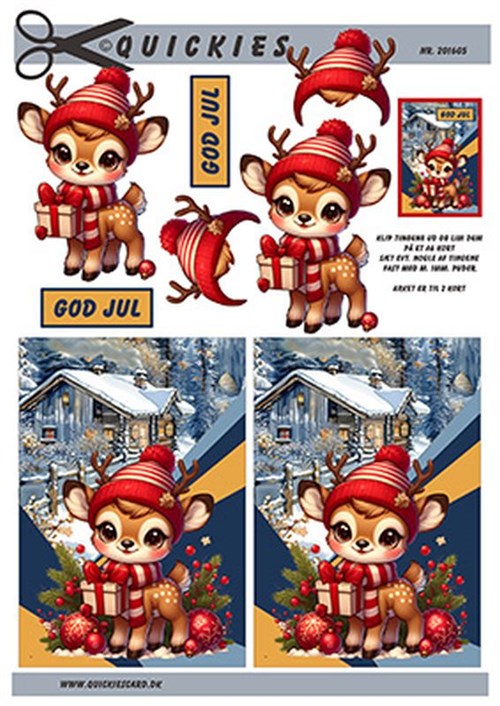 Rådyr med julegaver, 3D ark - Quickies