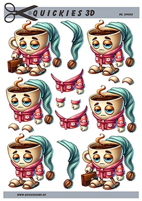 Morgenkaffekop med lyserød morgenkåbe, 3D ark - Quickies