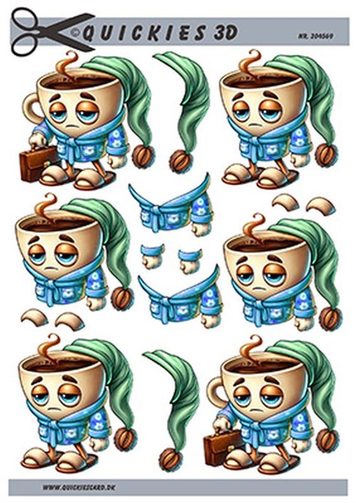 Morgenkaffekop med lyseblå morgenkåbe, 3D ark - Quickies