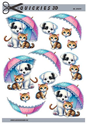 Hundehvalp og killing under paraply, 3D ark - Quickies