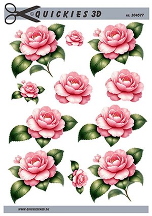  Lyserød rose, 3D ark - Quickies