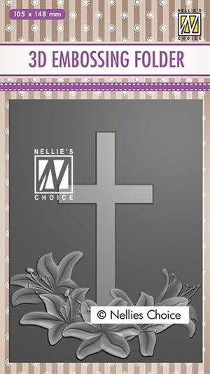Kors og blomster, 3d-embossing folder fra Nellies.*