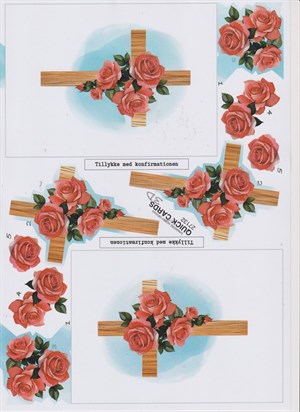   Kors med roser, 3D ark - Quick Cards